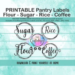 Printable Pantry Labels Sugar Flour Coffee Rice - PDF / SVG / JPG Craftologist Pantry Printables - Print yourself at home! Front Panty Label
