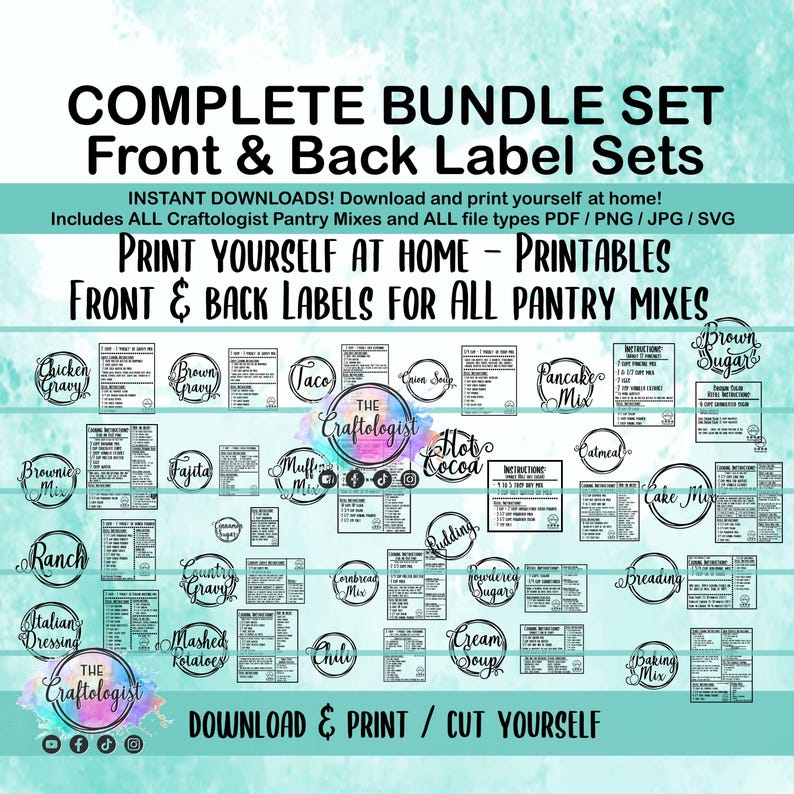 PRINTABLE Instant Download Complete Bundle 27 Craftologist Pantry Mix Label Sets (54+ labels) pdf/svg/png/jpg Print yourself at home image 1