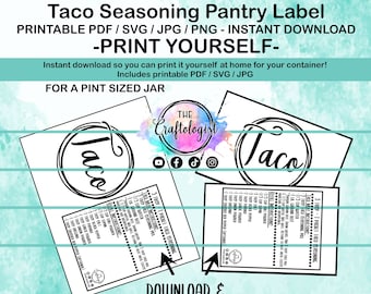 Afdrukbare Taco Kruidenmix - PDF / SVG / JPG Craftologist Zelfgemaakte Taco Kruiden Recept Printbaar-Print jezelf thuis!