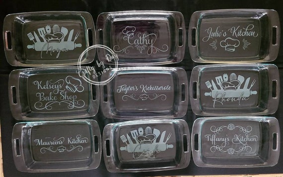Engraved customized Casserole Dish Personalized 3 quart glass dish 