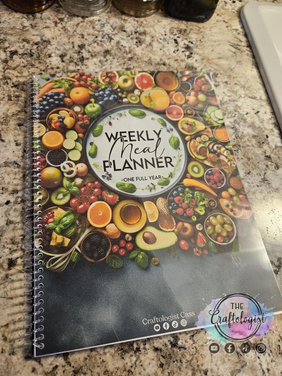 Weekly Meal Planner by Craftologist Cass with 52+ weekly meal planning pages 1 YEAR-Spiral Bound- Protective Covers - Meal Inspiration Pages