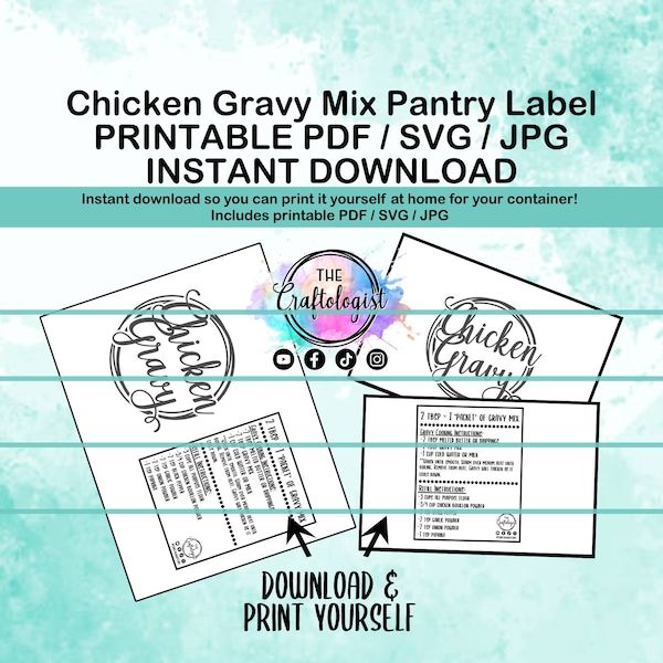 Printable Chicken Gravy Mix -PDF/SVG/JPG Craftologist Homemade Chicken Gravy Mix Recipe Printable-Printable Craftologist Chicken Gravy Label