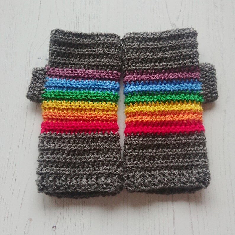 PDF PATTERN Crochet fingerless gloves, mittens, rainbow, crochet image 3