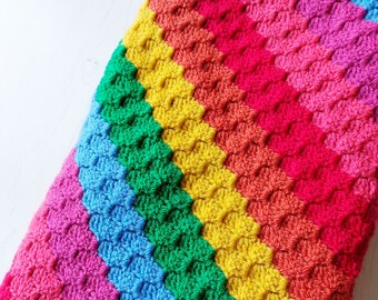 Bright rainbow stripe baby blanket - crochet blanket - stripy blanket - baby gift - baby shower gift - new baby