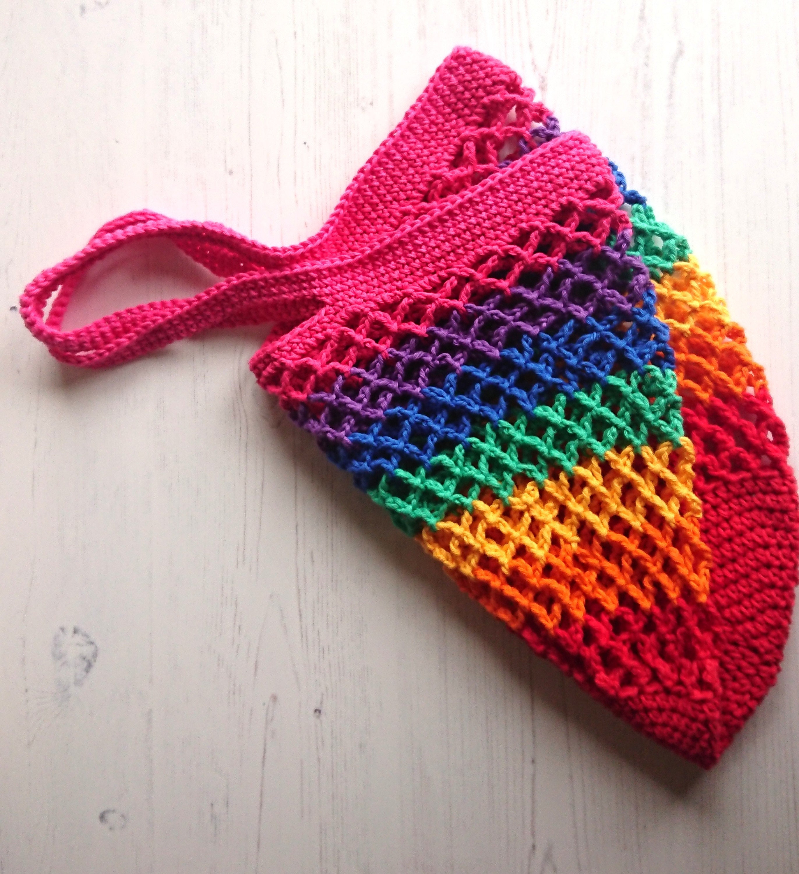 Rainbow Market Bag Light or Dark Crochet String Bag - Etsy UK