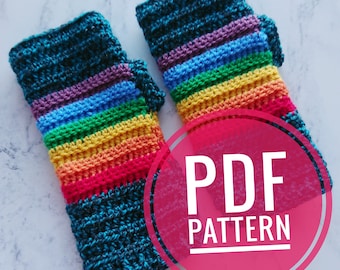 PDF PATTERN Crochet fingerless gloves, mittens, rainbow, crochet