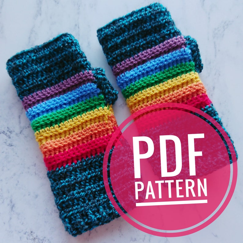 PDF PATTERN Crochet fingerless gloves, mittens, rainbow, crochet image 1