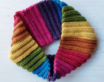 Rainbow cowl scarf, pure wool