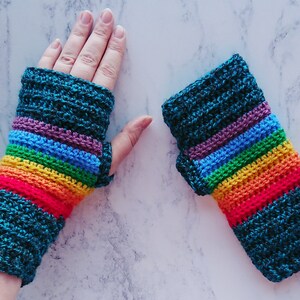 PDF PATTERN Crochet fingerless gloves, mittens, rainbow, crochet image 2