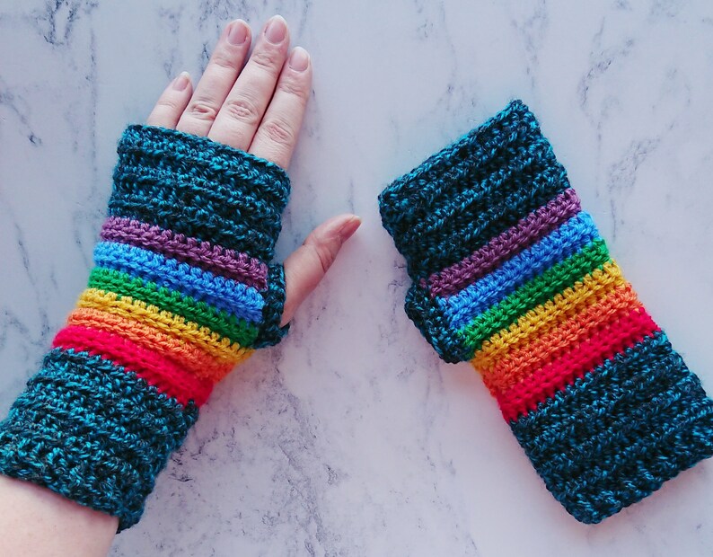PDF PATTERN Crochet fingerless gloves, mittens, rainbow, crochet image 2