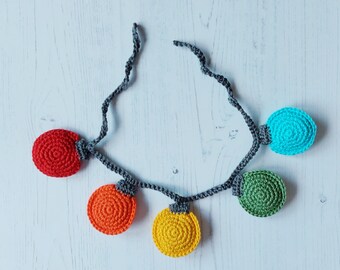 Mini Christmas garland, rainbow crochet baubles