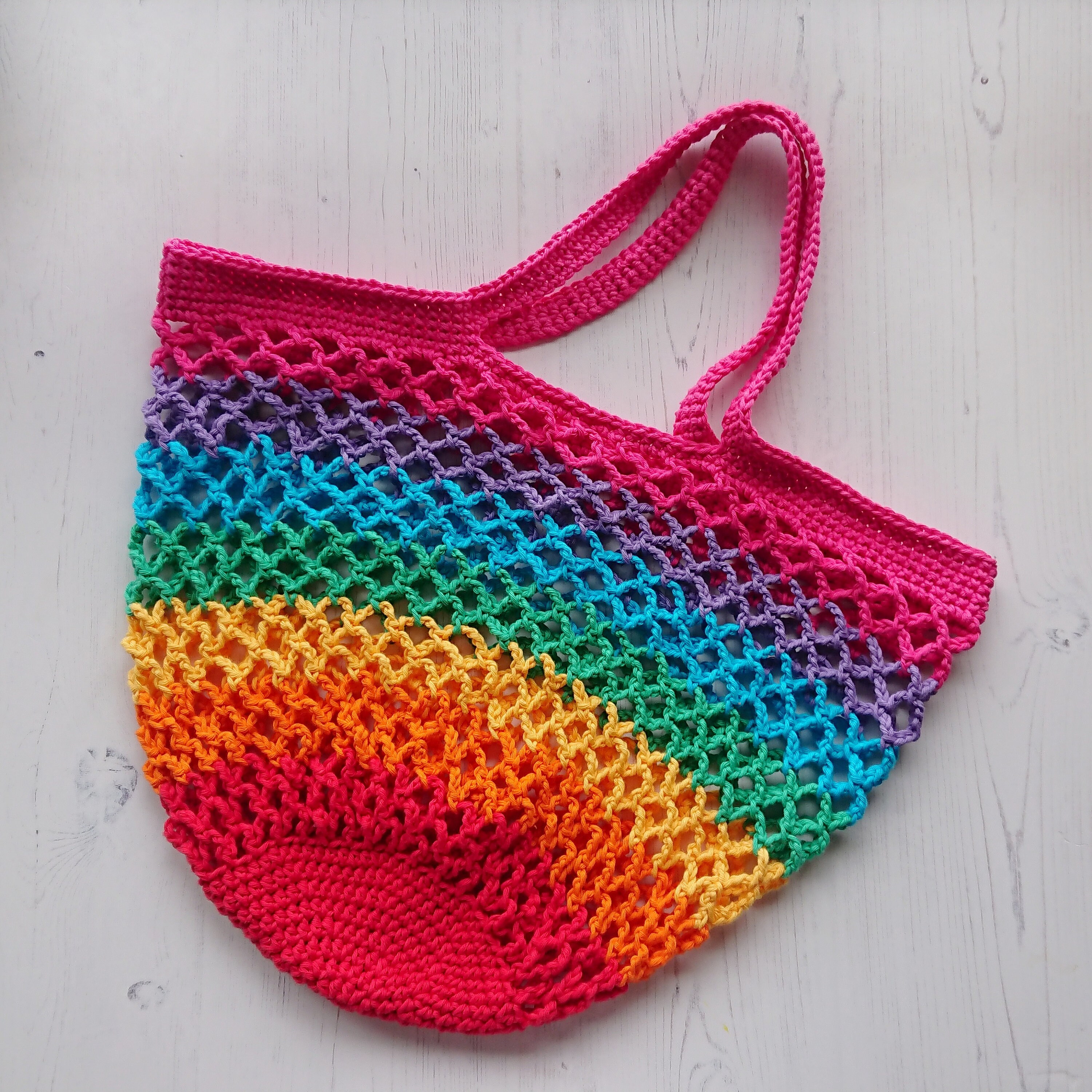 Rainbow Market Bag Light or Dark Crochet String Bag - Etsy UK