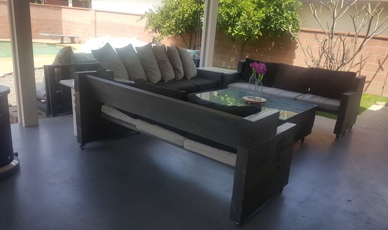 Outdoor Furniture Wood Patio Set Sofa and Table Comfy outdoor Sofa and Table Set