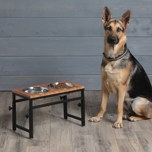 Nala Rustic Adjustable & Elevated Dog Bowls, Stand  Feeder, Metal Black Rustic Wood  Look, Feeding station, Pet Bowl Stand for all breeds