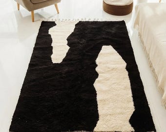 Moroccan handmade black rug, Black rug, Morrocan rug, black rug, custom size rug, living room rug, shag rug Large area rug Moroccan style