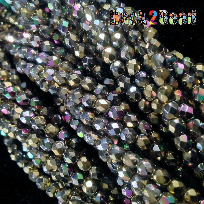 4MM Golden Silver Fire Polish One 50 bead strand