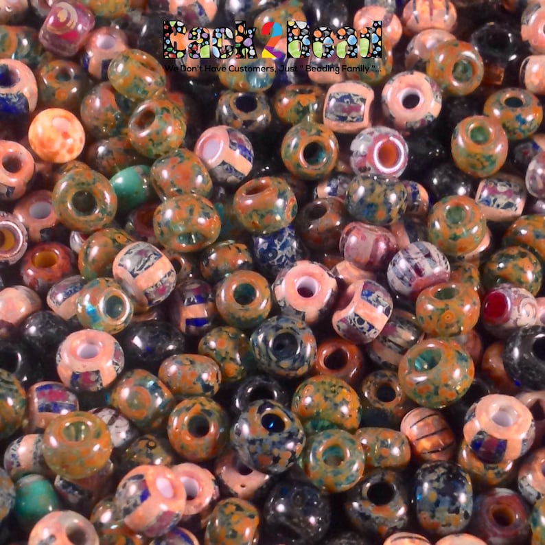 40 Aged Picasso Luster Stripe Multi Seed Beads 25 Grams