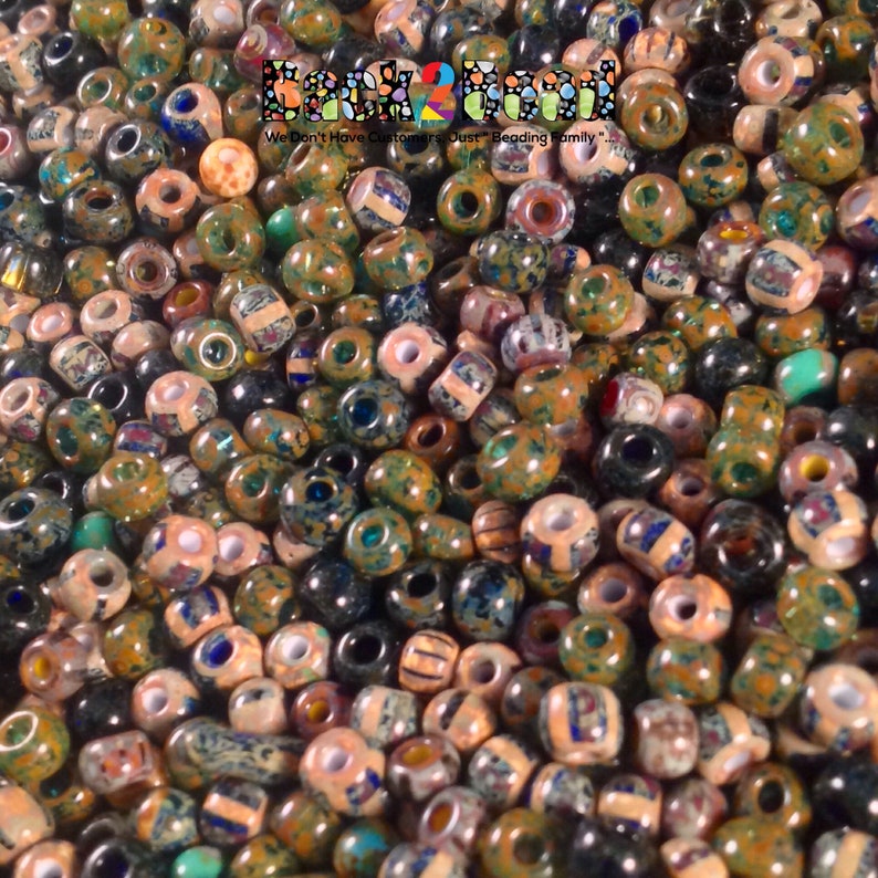40 Aged Picasso Luster Stripe Multi Seed Beads 25 Grams