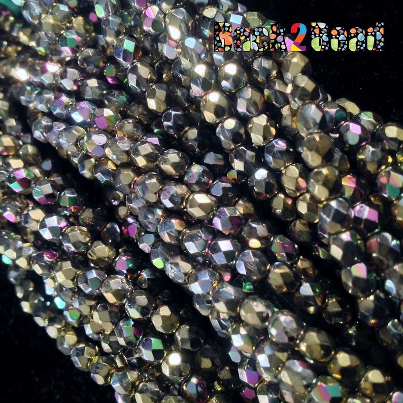 4MM Golden Silver Fire Polish One 50 bead strand