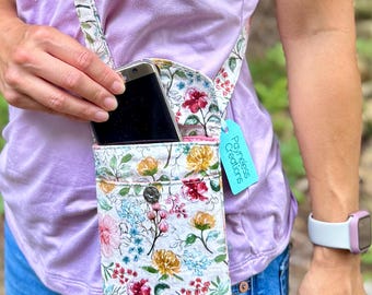 Phone Crossbody Bag Pink Pretty Flowers Magnetic Closure Small Purse
