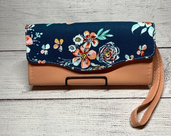 Wallet Gift for Mom, Sister, Aunt Large wallet with a lot of pockets, blue pink flowers Necessary Clutch Wallet