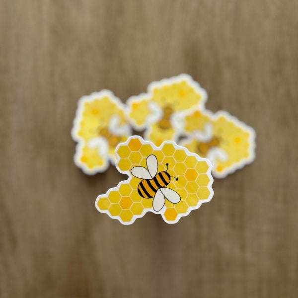 Small Cute Bee Sticker, Water Resistant Handmade Easy Peel, Sticker, Hexagon Yellow decal, Single Cut Bee Sticker, Laminated Waterproof