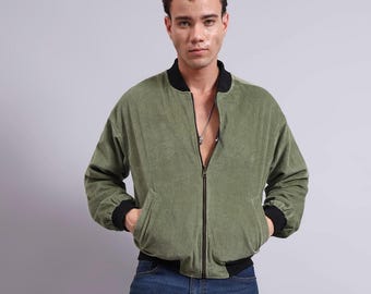 Chaqueta bomber de pana para hombre – Chaqueta reversible de pana y algodón – Corte corto