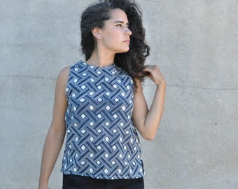 Women's Top made of cotton, blouse with  geometric pattern, summer top