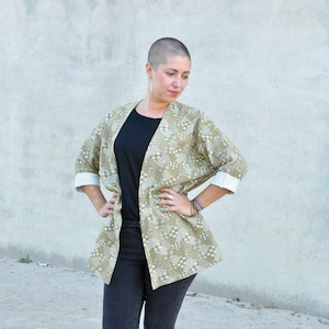 Kimono Cardigan, Blazer minimalistic design, mustard cotton light jacket
