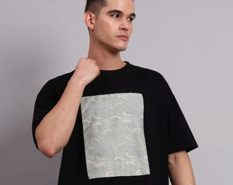 Camiseta de algodón para hombre con estampado gráfico de ondas y estilo urbano extragrande
