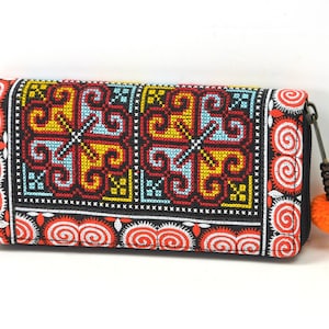 Großer bestickter Geldbeutel Damen, buntes Portemonnaie, Ethno Geldbörse, boho Geldtasche