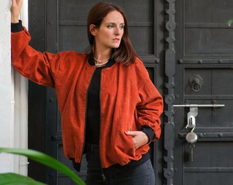 Bomber oversize en velours côtelé, veste réversible pouvant se porter des deux côtés, veste vintage années 90, blouson, veste universitaire en velours côtelé, veste transition, veste bohème