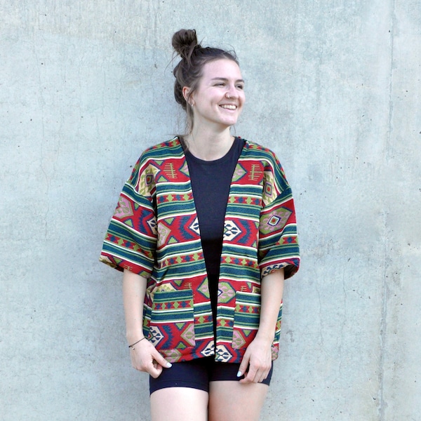 Boho Summer Cardigan, Boho Summer Kimono, Cardigan, Kimono avec motif ethnique, Cardigan Geometric Pattern, Kimono Jacket, Loose Blazer