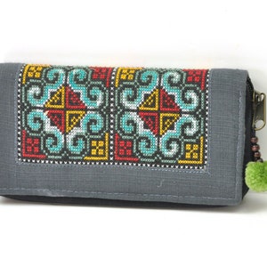 Carteira feminina grande bordada, carteira colorida, carteira étnica, bolsa de dinheiro boho