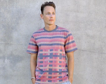T-shirt con stampa geometrica, t-shirt in morbido cotone, t-shirt etnica da uomo, t-shirt boho da uomo, top etnico da uomo, top ampio