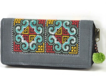 Large embroidered  vegan wallet , bohemian purse, wallet women