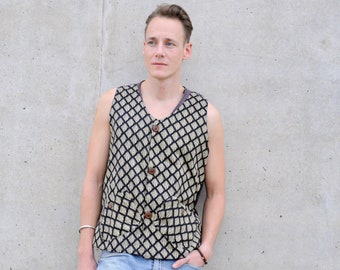 Cotton and velvet vest with geometric pattern