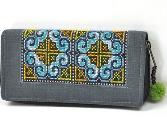 Grand portefeuille brodé dames, portefeuille coloré, sac à main ethno, sac à main boho