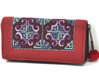 Large embroidered  vegan wallet , bohemian purse, wallet women