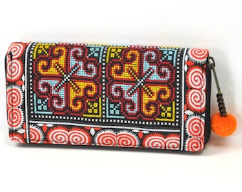 Grand portefeuille brodé dames, portefeuille coloré, sac à main ethno, sac à main boho