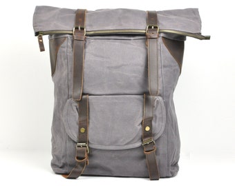 Backpack made of leather and canvas, Canvas bag, travel bag, canvas backpack