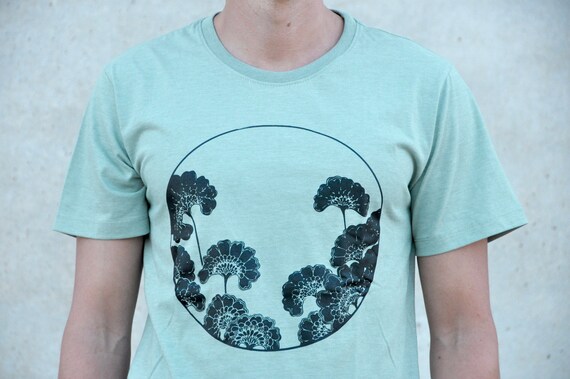 T-Shirt mit japanischem Motiv,Pflynzen, japanisches T-Shirt für Herren, lässiges T-Shirt