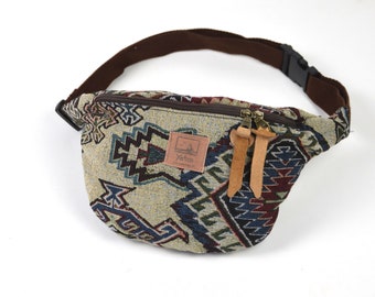 Belly bag, hip bag, fanny pack, belt bag, ethnic pattern, cotton bum bag with geometric pattern