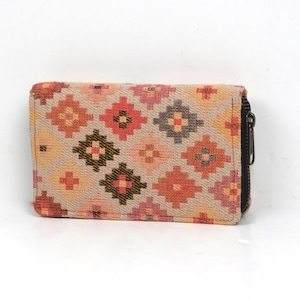 Carteira com padrão étnico, carteira boho para mulher, carteira de algodão vegan, carteira colorida