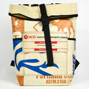 Sac à dos recyclé fabriqué à partir de vieux sacs de ciment, sac à dos unique, sac à dos upcycling, sac de messagerie, sac à dos durable, sac pour ordinateur portable de 15 pouces