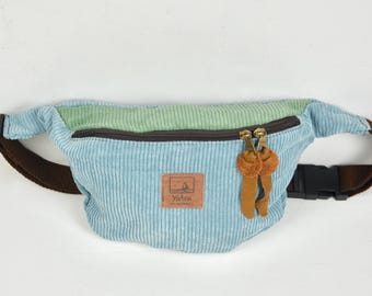 Riñonera de pana, color azul claro, riñonera, cinturón, riñonera lisa
