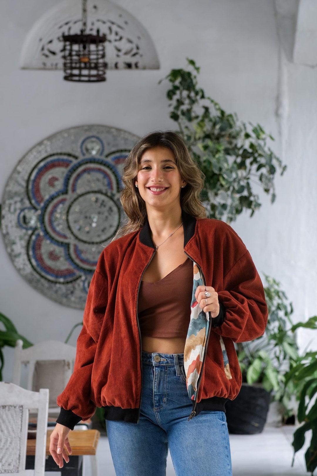 Oversized Corduroy Bomber Jacket, Reversible Jacket, Vintage 90s