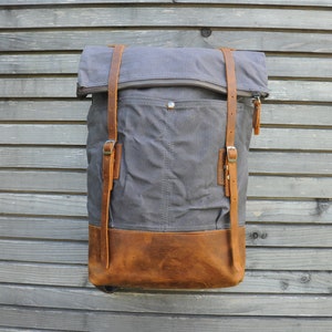 Backpack made of leather and waxed canvas, Canvas bag