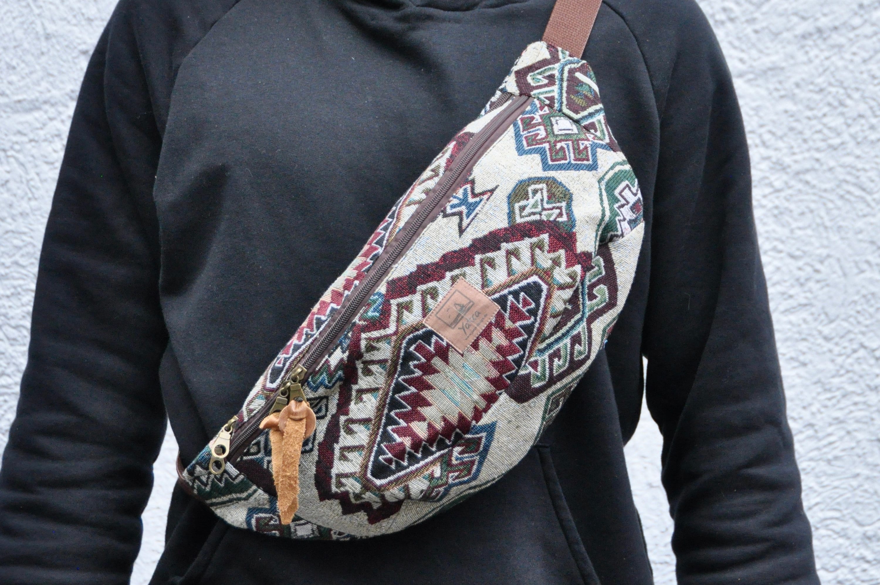 XXL fanny pack, big hip bag, tribal pattern, boho fanny pack