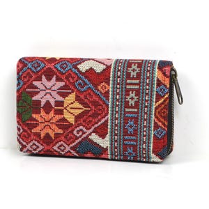 Carteira com padrão étnico, carteira boho para mulher, carteira de algodão vegan, carteira colorida